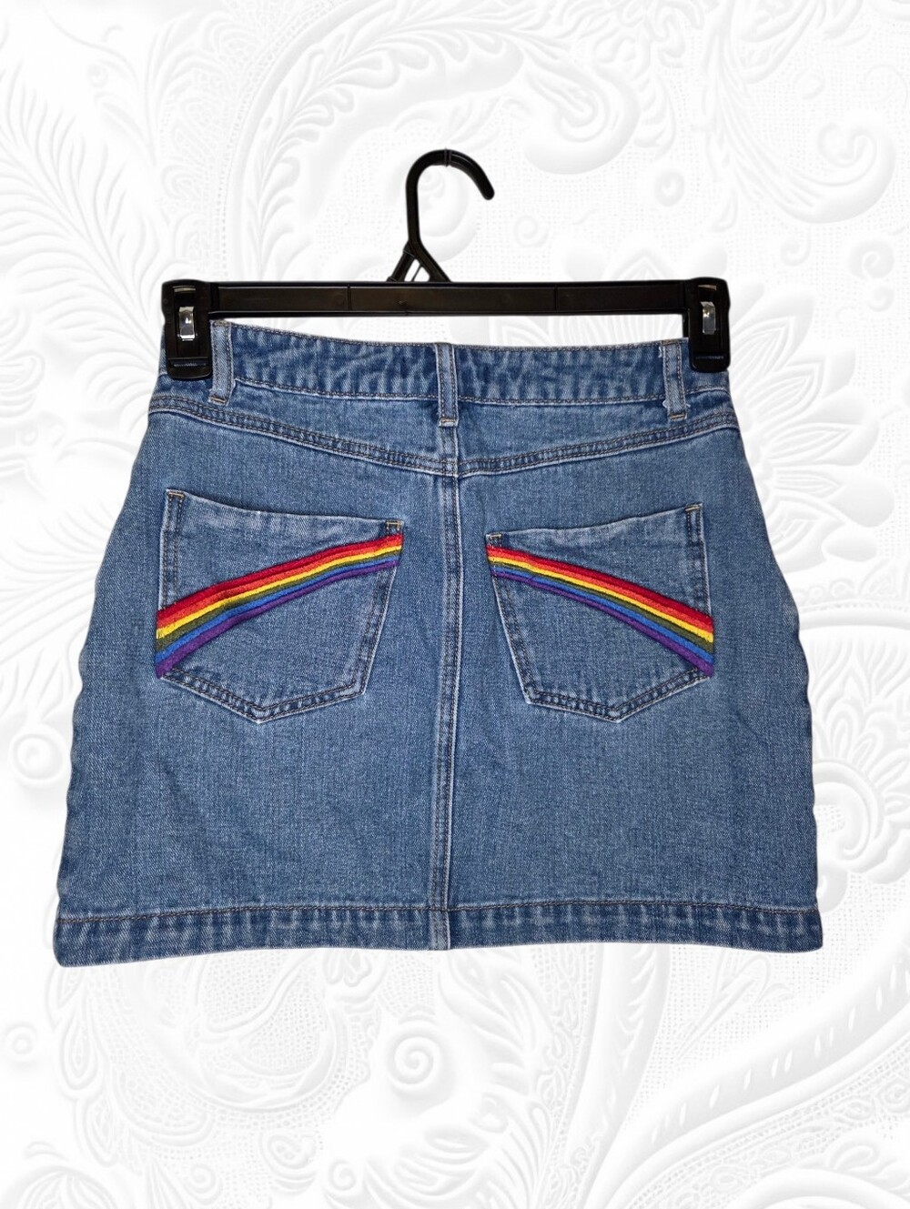 Forever 21 Rainbow Embroidered Denim Mini Skirt